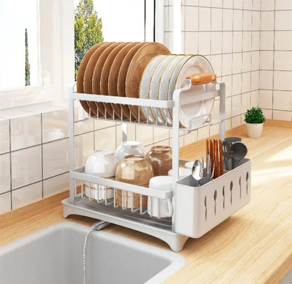 High Quality Classy Dish Rack Rust Resistant Kitchen Organizer with Cutlery Holder and Dish Drainer