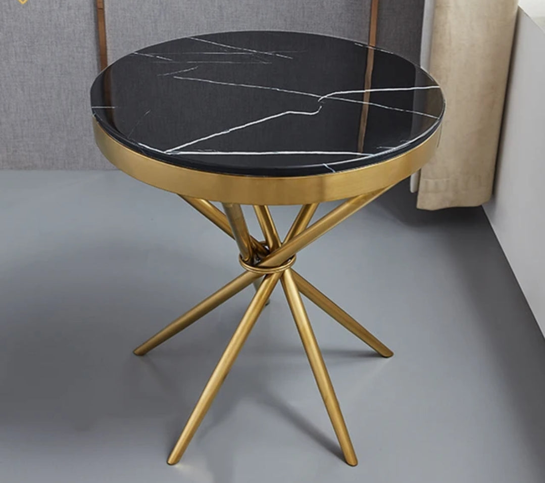 Modern Round Marble Top Coffee Table with Gold Metal Legs Elegant Accent Table for Living Room or Office