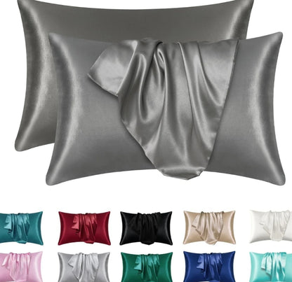 Satin Silk Bed Pillowcases Luxurious and Soft, 50x75cm, Available in Grey, Beige, Navy Blue, and Pink