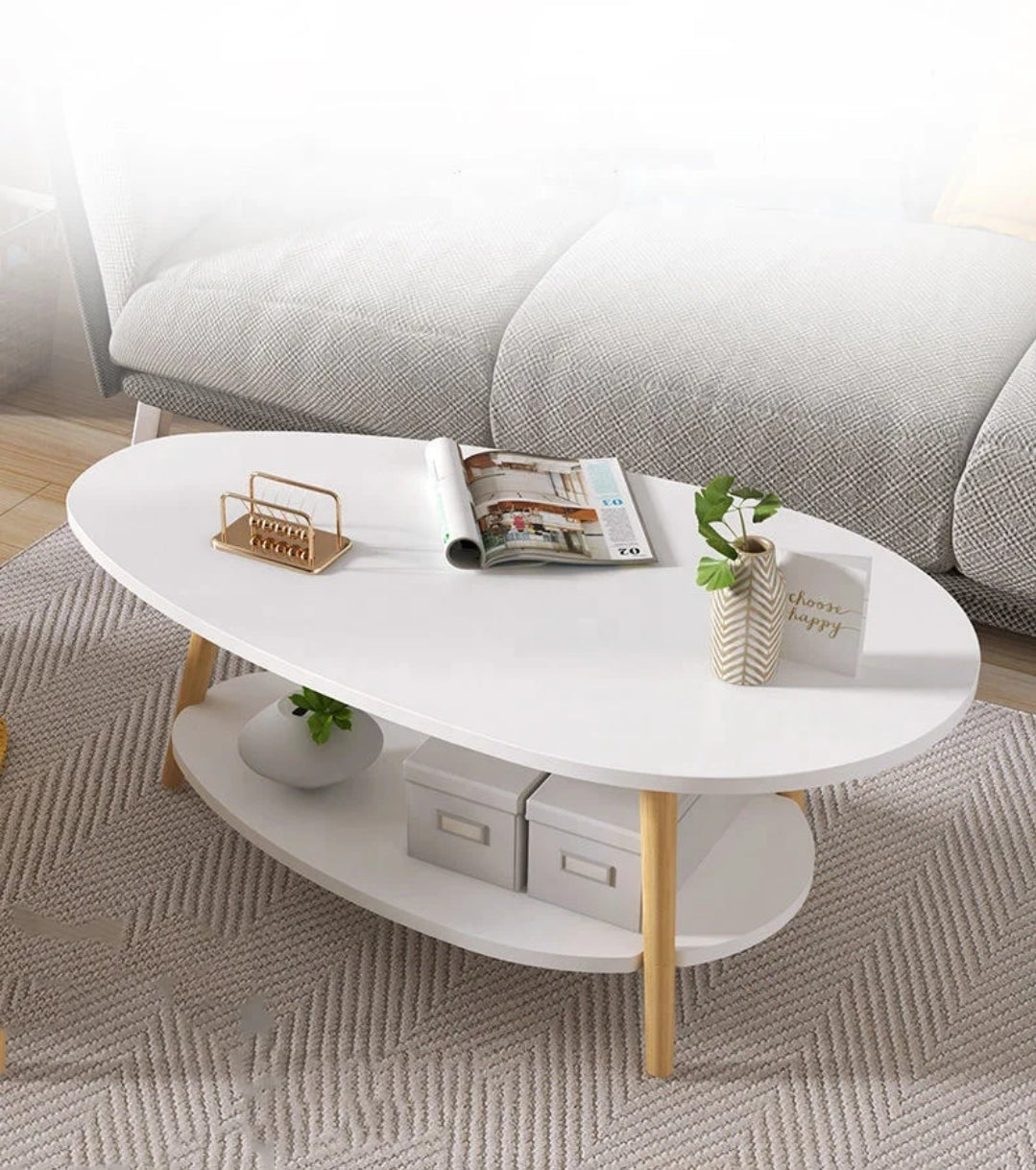 Modern Luxury Double Coffee Table  Creative Living Room Tea Table, Available in White & Yellow (90x50x42cm)