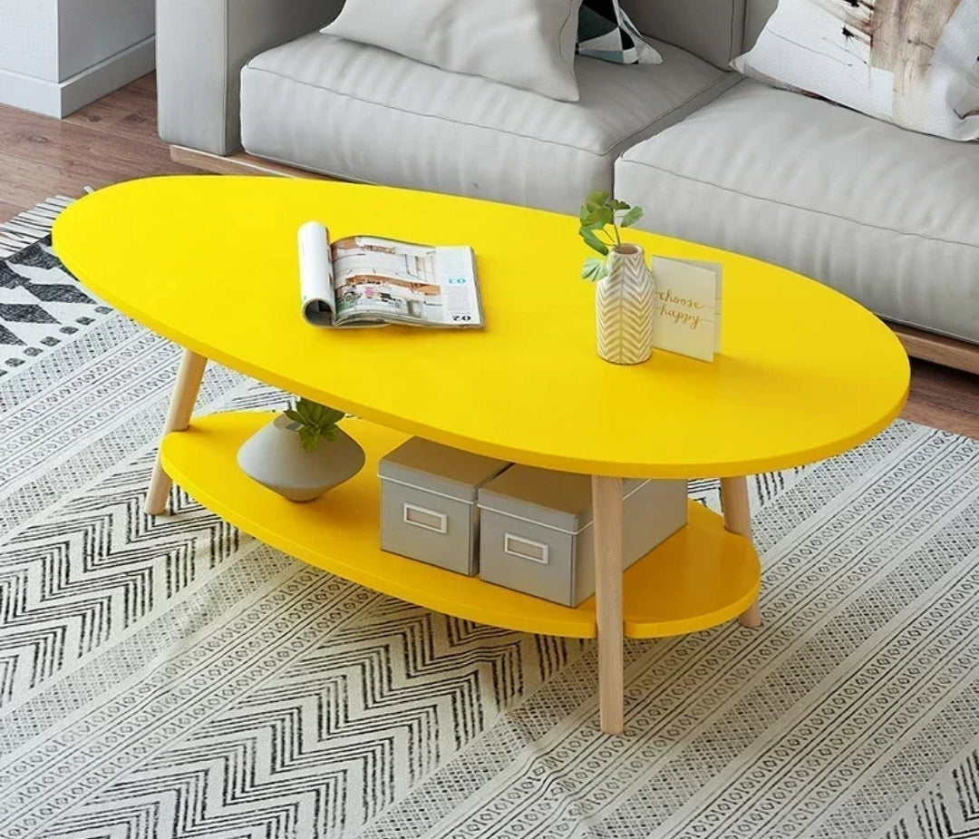 Modern Luxury Double Coffee Table  Creative Living Room Tea Table, Available in White & Yellow (90x50x42cm)