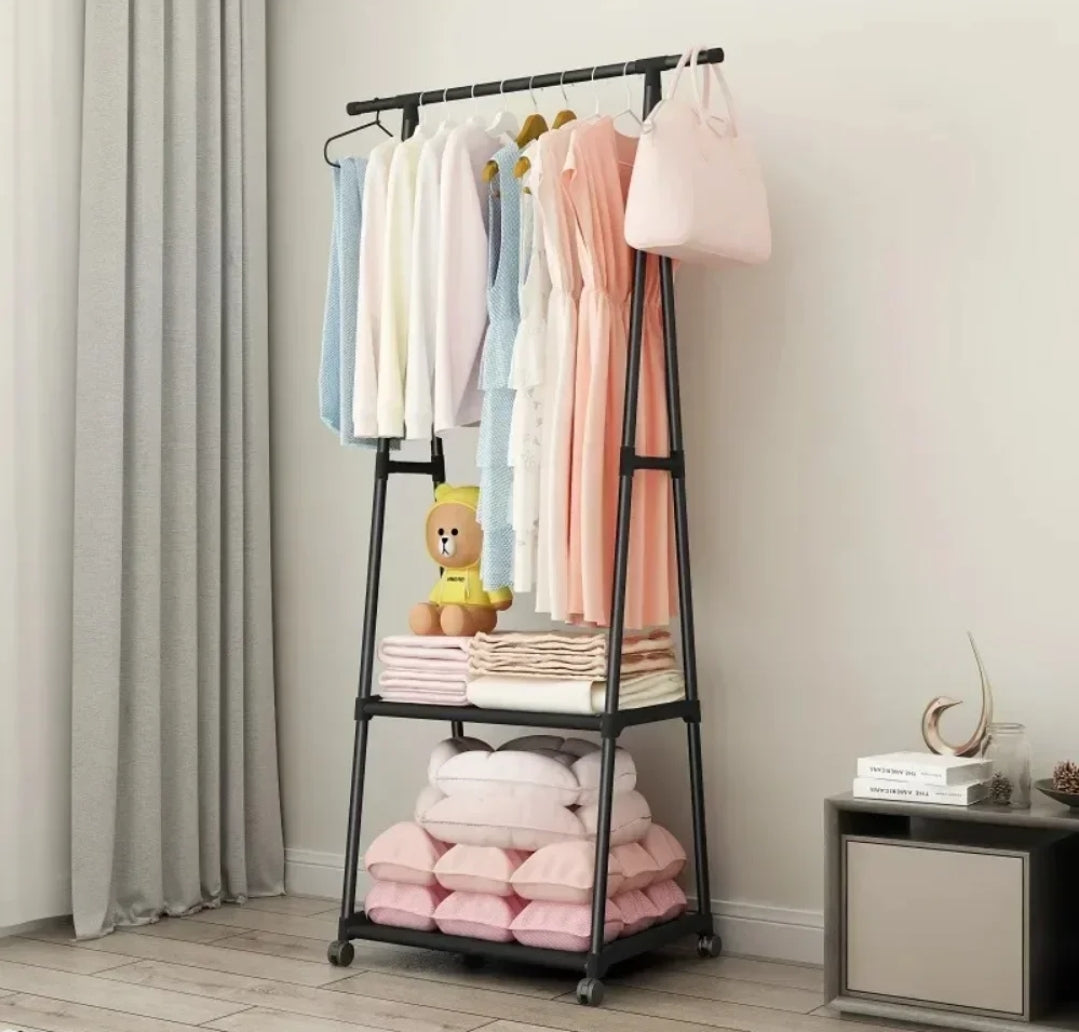 Multifunctional Cloth Rack Sturdy Garment Storage Organizer with Shelves, 55x42x160cm, Available in White & Black