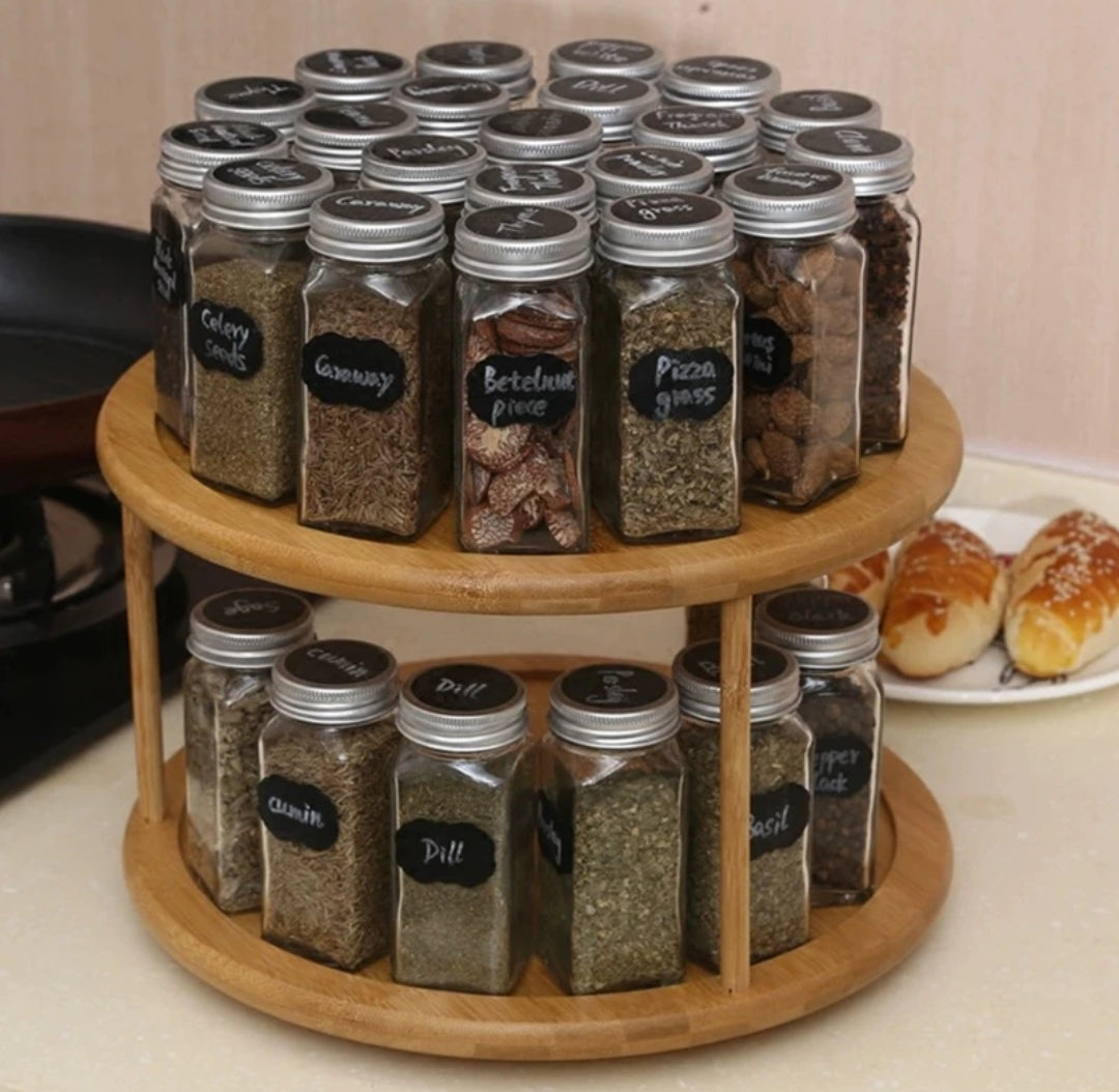 Bamboo Rotating Spice Rack 360° Rotating Organizer for Kitchen Spices and Condiments