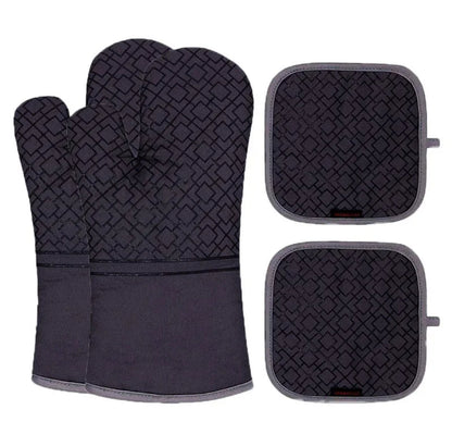 Heat Resistant 4 Piece Oven Mitts and Pot Holders Set  Antiskid, Breathable, High Heat Protection for Kitchen, Available in Red, Grey, Black