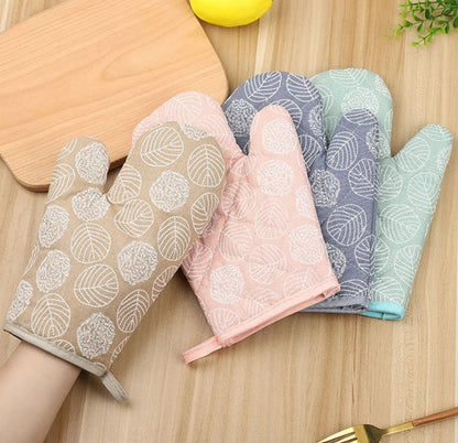 Insulated Cotton Kitchen Oven Gloves + Hand Mittens Heat Resistant Cooking Gloves, Available in 4 Colors