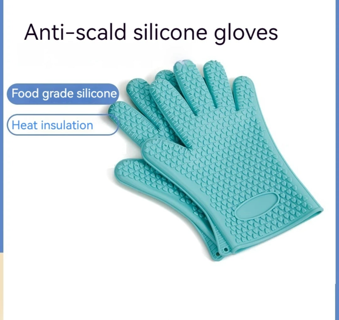 Heat Resistant Silicon Oven Gloves Non Slip Kitchen Mitts for Baking & Cooking, Light Green