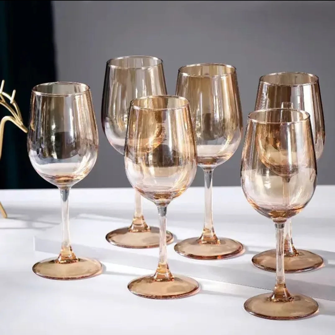 High Quality Premium Golden Wine Glasses Set of 6 Elegant Glassware for Wine, Champagne, and Cocktails