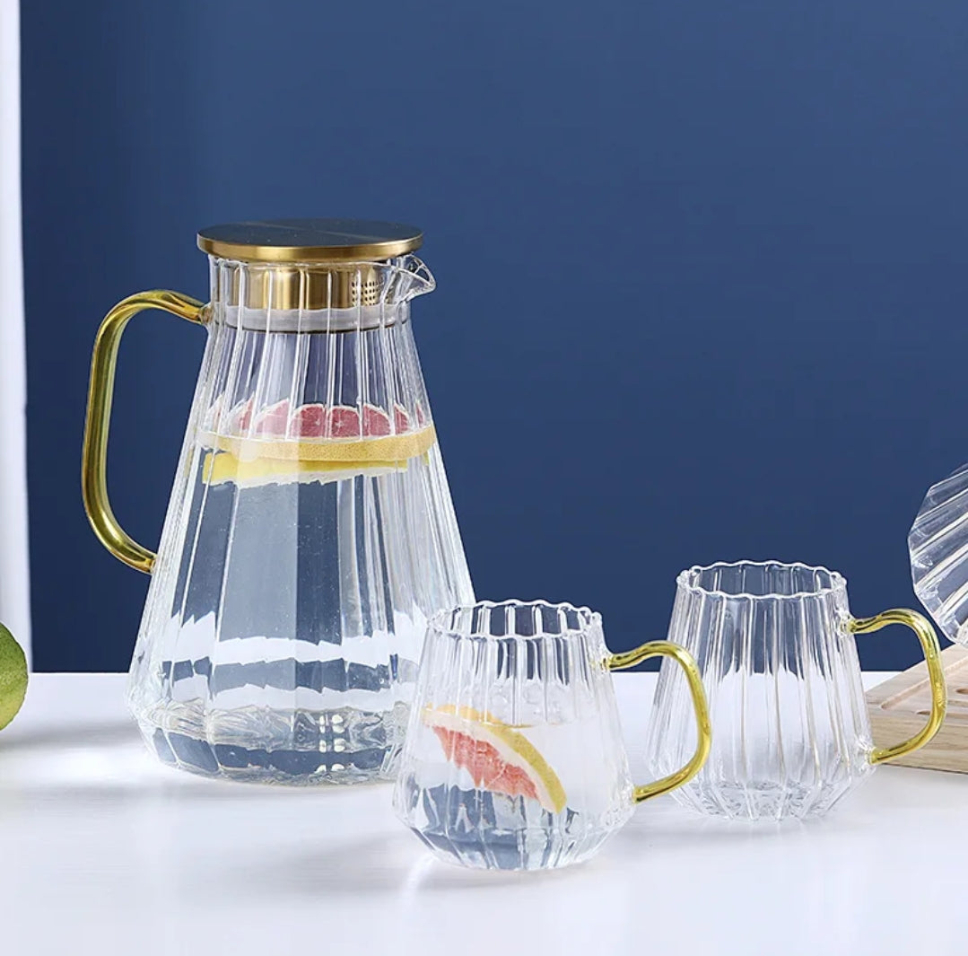 Glass Decanter Kettle Cups Set Large|Capacity Thermo Bottle for Coffee, Tea, Water, Juice, and Milk with Filter Jug