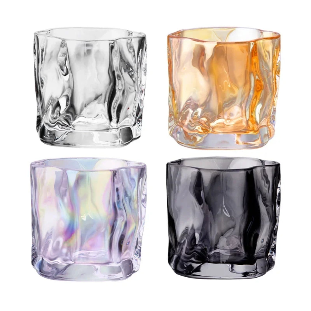 Irregular Shape Whiskey Glass Set Elegant Gold and Silver Rimmed Glasses (Set of 6)