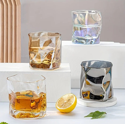 Irregular Shape Whiskey Glass Set Elegant Gold and Silver Rimmed Glasses (Set of 6)