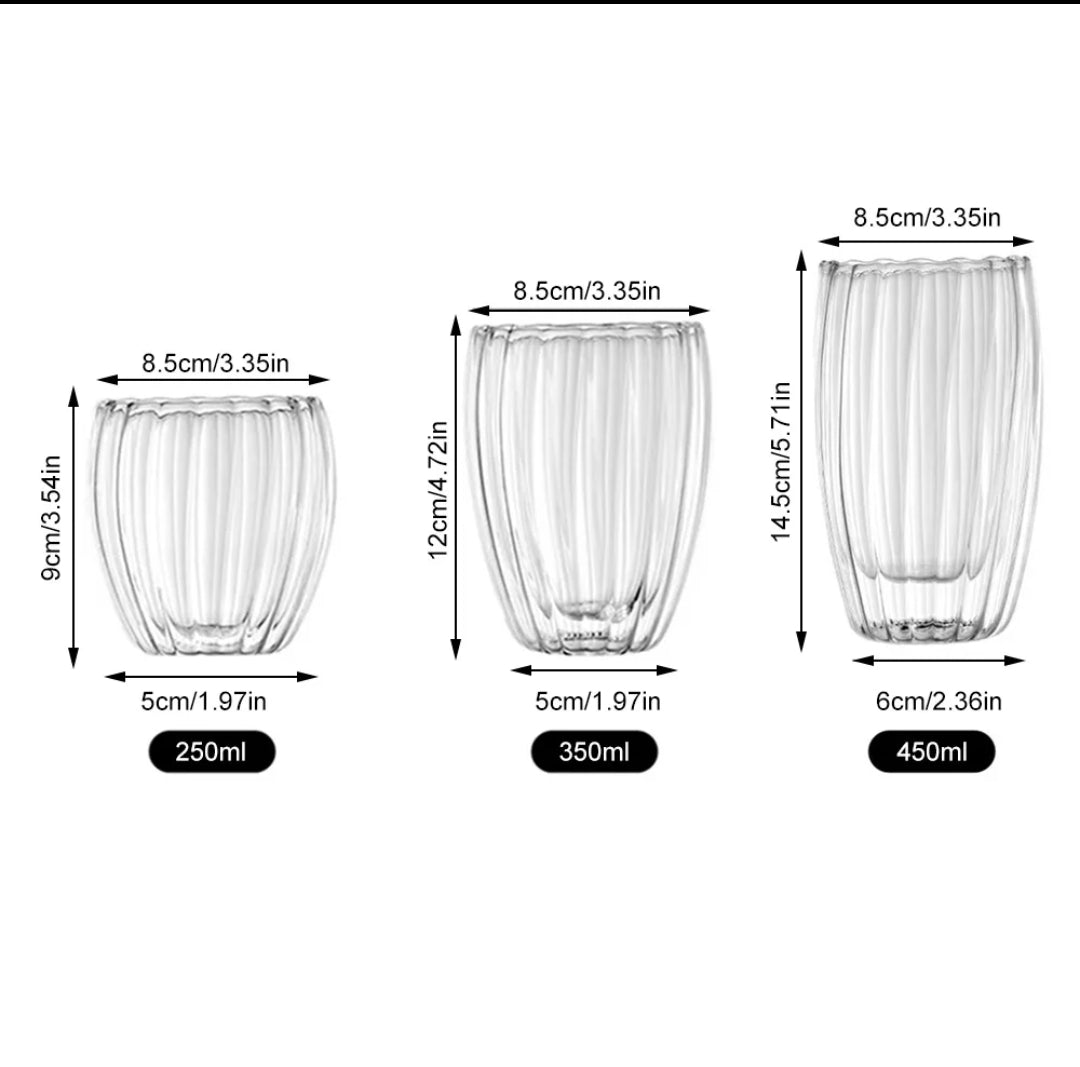 Stripe Double Wall Glass Mug  Heat Resistant for Tea, Coffee, Milk, Juice, Espresso, and Whisky