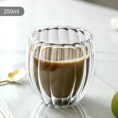 Stripe Double Wall Glass Mug  Heat Resistant for Tea, Coffee, Milk, Juice, Espresso, and Whisky