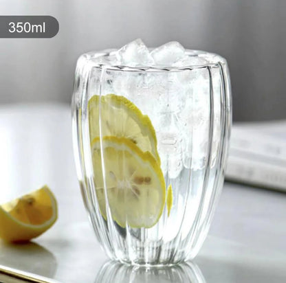 Stripe Double Wall Glass Mug  Heat Resistant for Tea, Coffee, Milk, Juice, Espresso, and Whisky