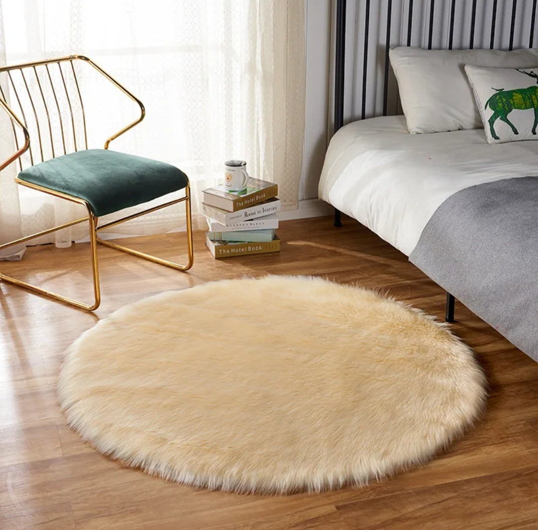 Faux Fur Soft Round Fluffy Rug Shaggy Blush Circle Carpet for Bedroom, Nursery, Kids Room, 60cm