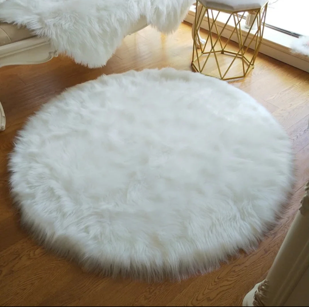 Faux Fur Soft Round Fluffy Rug Shaggy Blush Circle Carpet for Bedroom, Nursery, Kids Room, 60cm