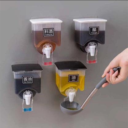 Kitchen Wall-Mounted Liquid Seasoning Tank Automatic 650ml Vinegar Dispenser & Storage Container