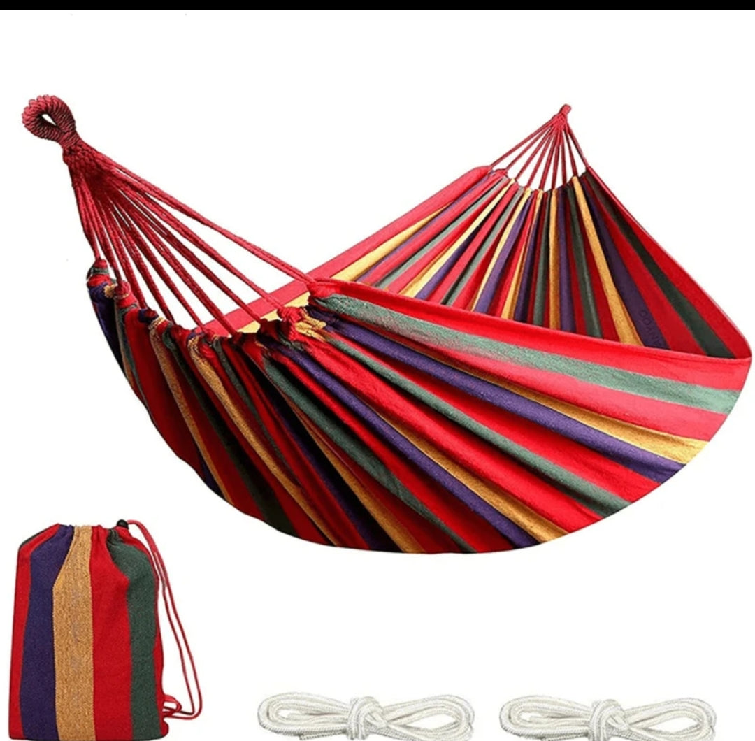 Stripped Outdoor Hammock  Heavy Load Bearing, 2 Person Capacity for Camping, Backyard, and Travel