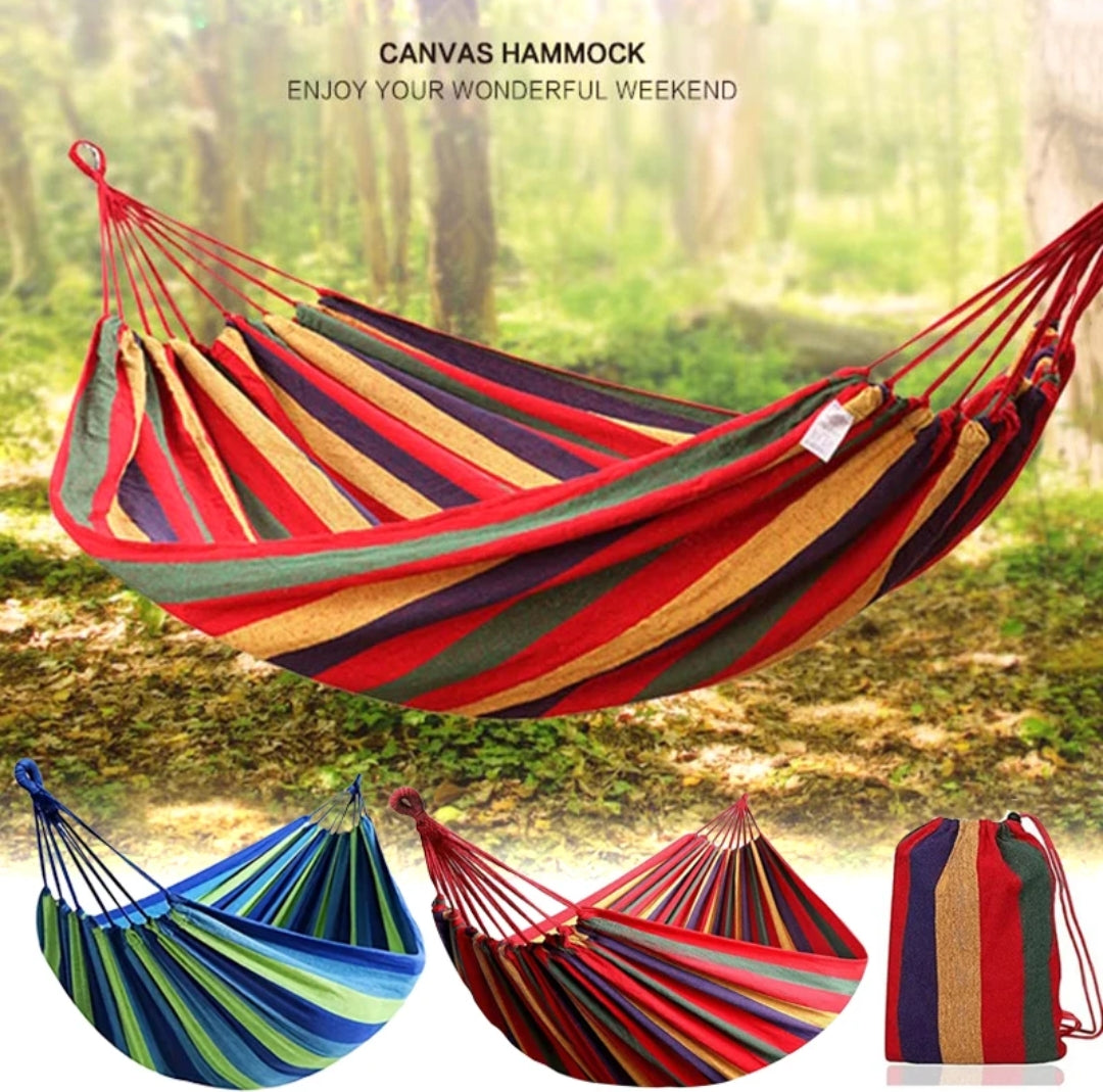 Stripped Outdoor Hammock  Heavy Load Bearing, 2 Person Capacity for Camping, Backyard, and Travel