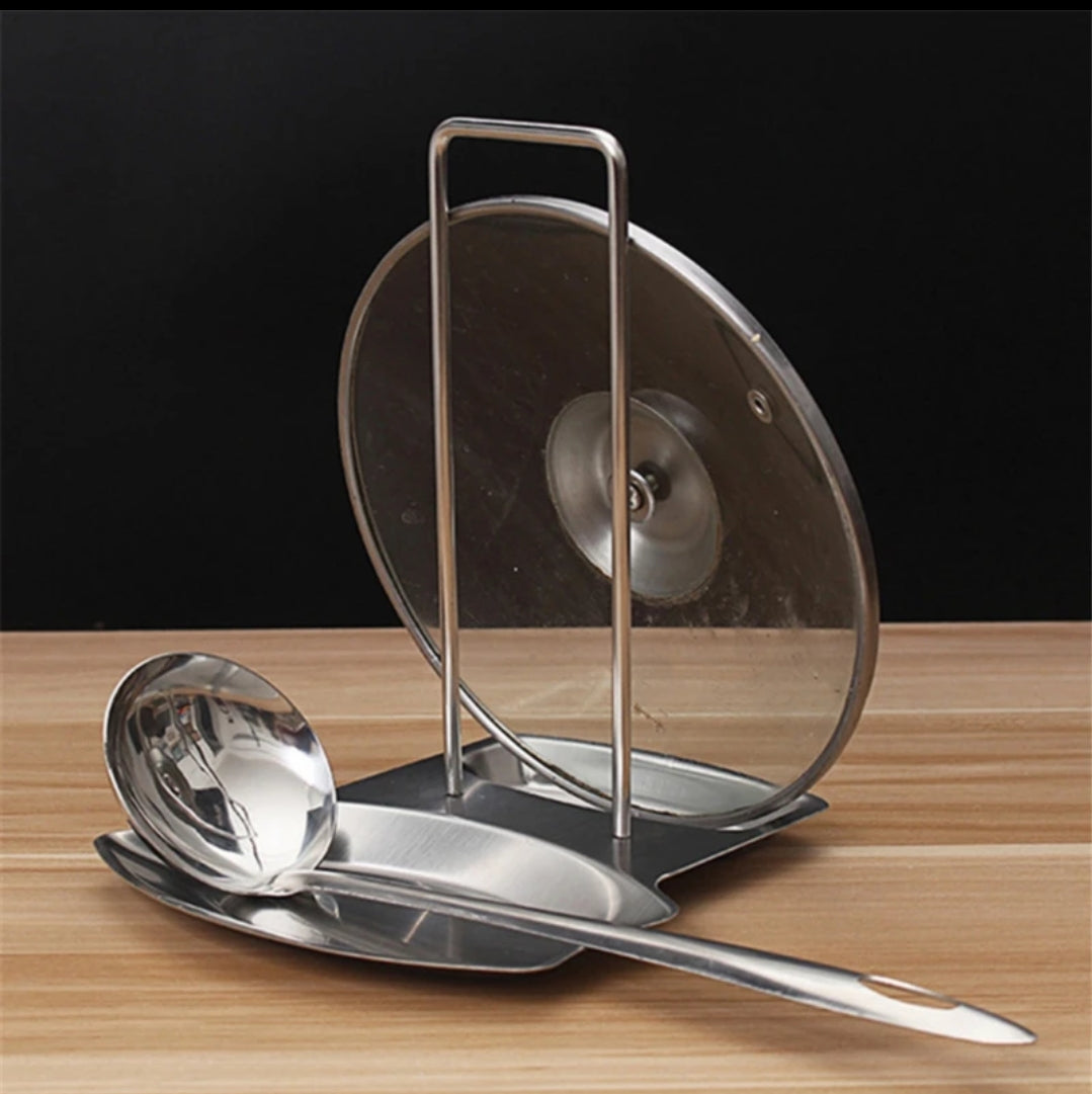 Stainless Steel Serving Spoon and Pot Lid Rest Pot Rack Holder for Kitchen Organization