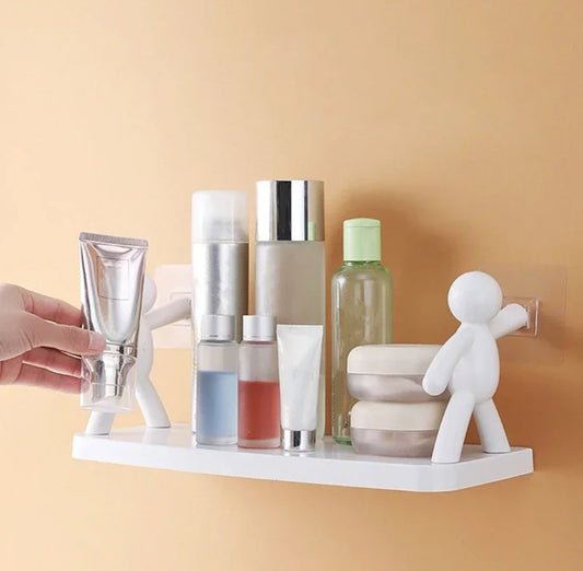 Self Adhesive Bathroom Storage Racks Wall Mounted Organizer Shelves for Easy, Drill-Free Installation