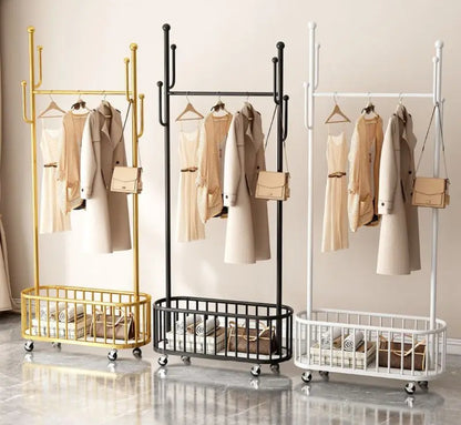 Movable Cloth Rack with Wheels High Quality Aluminum & MDF Stand, Space-Saving Design for Clothes, Bags, and Belts