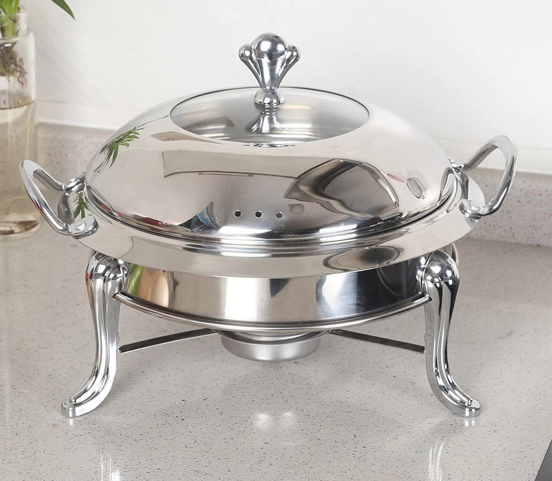 Round Stainless Steel Food Warmers Durable Cheffing Dishes for Buffet and Catering