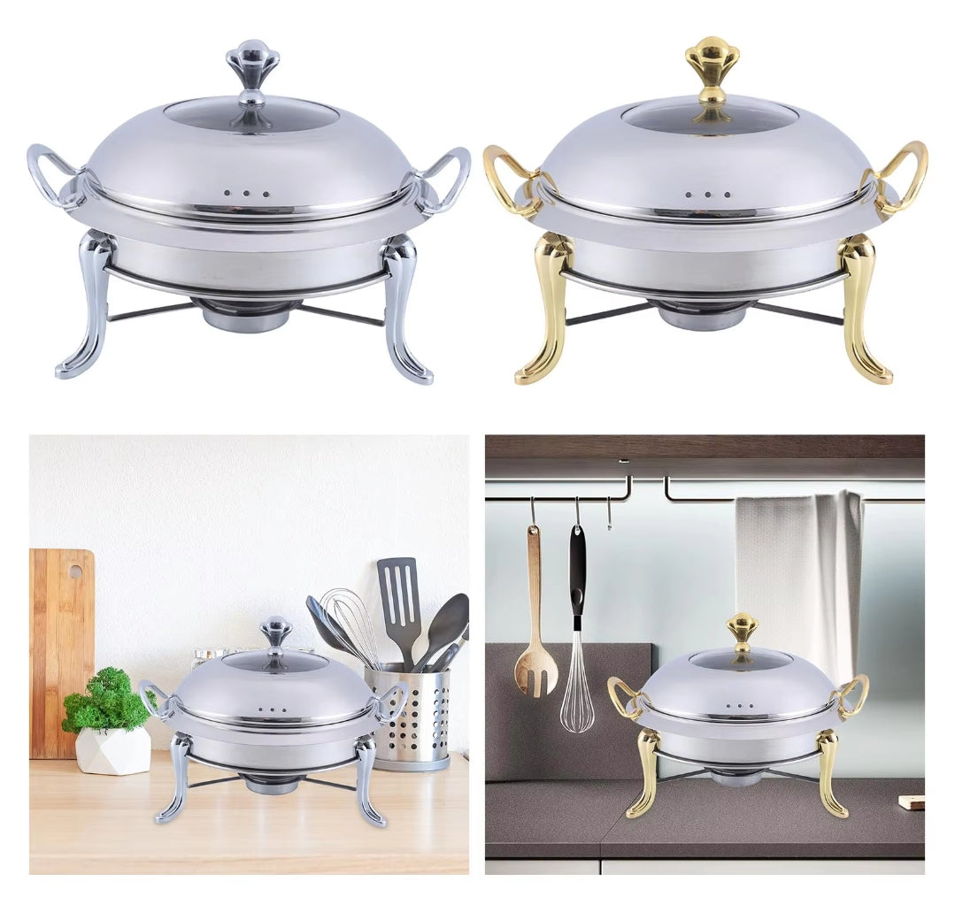 Round Stainless Steel Food Warmers Durable Cheffing Dishes for Buffet and Catering