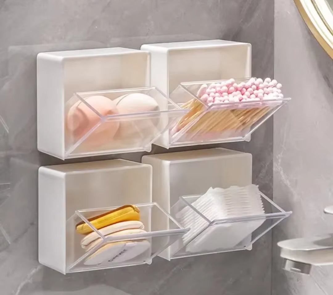 Plastic Wall Mounted Storage Box Dustproof Bathroom Organizer for Toiletries, Cosmetics, and Accessories