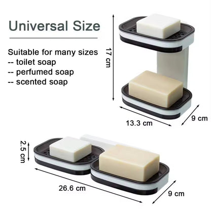 Acrylic 2 Tier Soap Dish  Punch Free, Wall Mounted or Countertop Use, Durable ABS Material