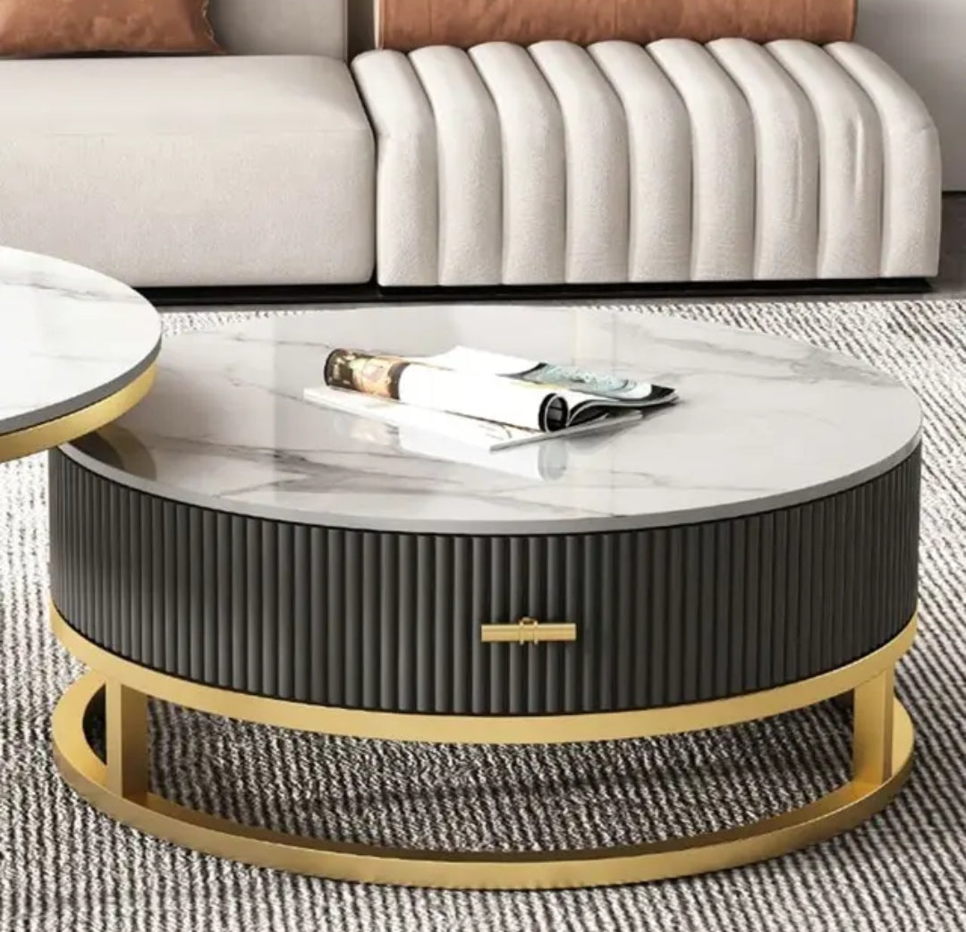 2in1 Marbletop Table Set | Elegant Tables with Drawers & Metallic Stands | 80cm & 60cm Diameters