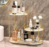 Furaha Finds Light Luxury Storage Shelf Cosmetics & toiletries organizer, perfume display rack, and bathroom/desktop storage in white and black.