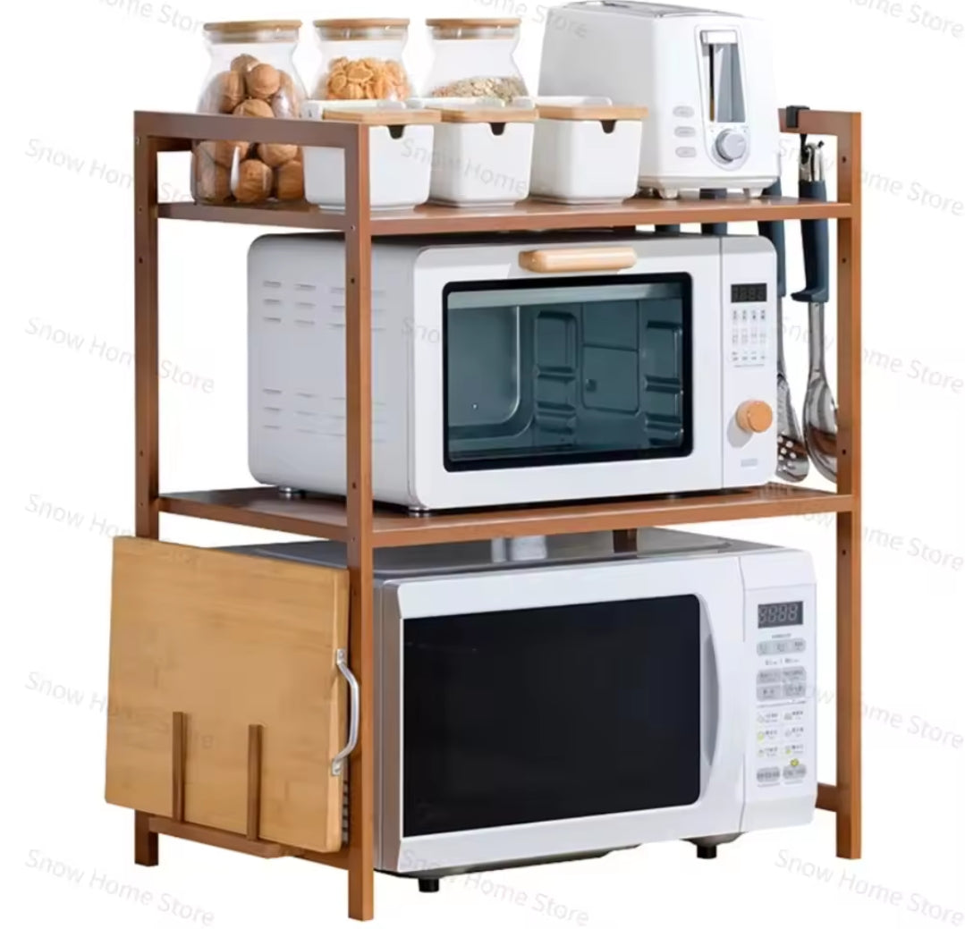 Multilayer Microwave & Multipurpose Stand Storage Shelf with Hanging Hooks & Chopping Board Holder, Strong & Durable Organizer