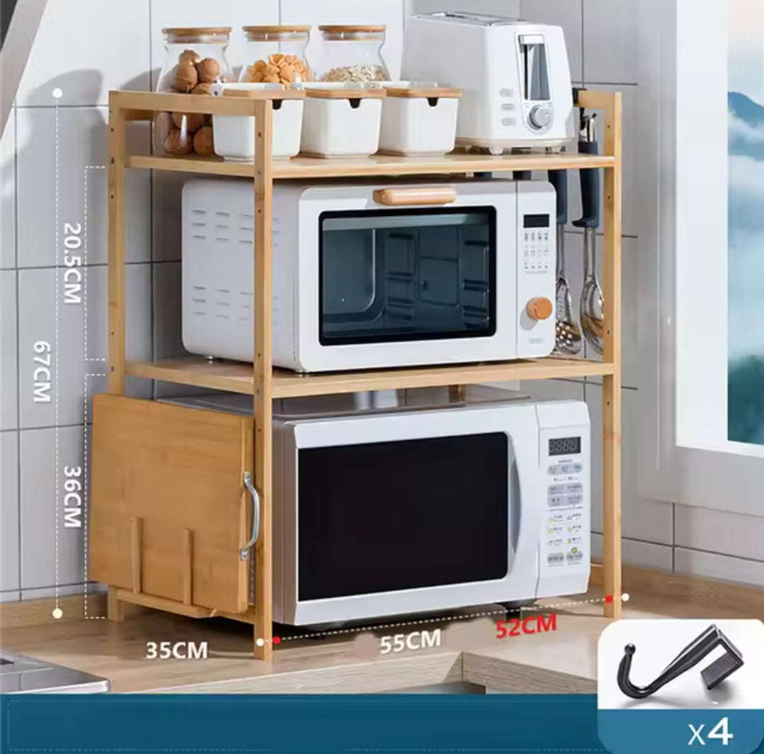 Multilayer Microwave & Multipurpose Stand Storage Shelf with Hanging Hooks & Chopping Board Holder, Strong & Durable Organizer