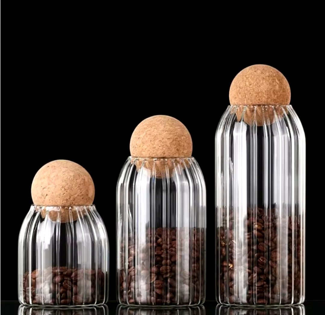 Ribbed Storage Glass Jars 3pcs Set of Stylish, Airtight Containers for Kitchen & Pantry Organization