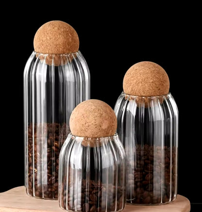 Ribbed Storage Glass Jars 3pcs Set of Stylish, Airtight Containers for Kitchen & Pantry Organization