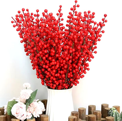 5pc Artificial Red Berry Bouquet | Christmas Decoration Flowers | Home Decor & Xmas Tree Ornaments Accessory