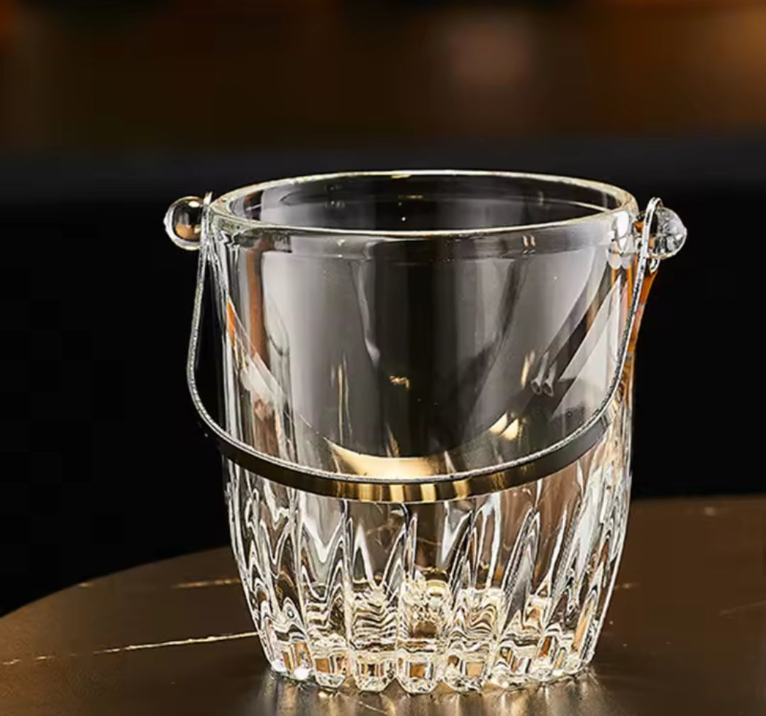 2 Piece Hard Glass Ice Bucket Set