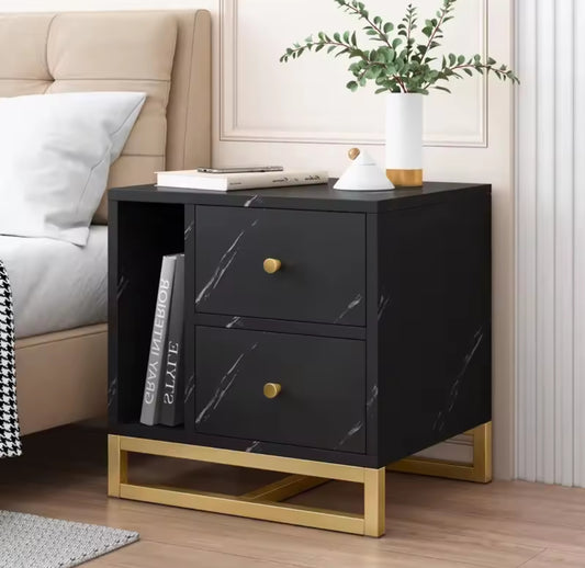 Luxury Side Table with Drawer Slate | Metal Legs