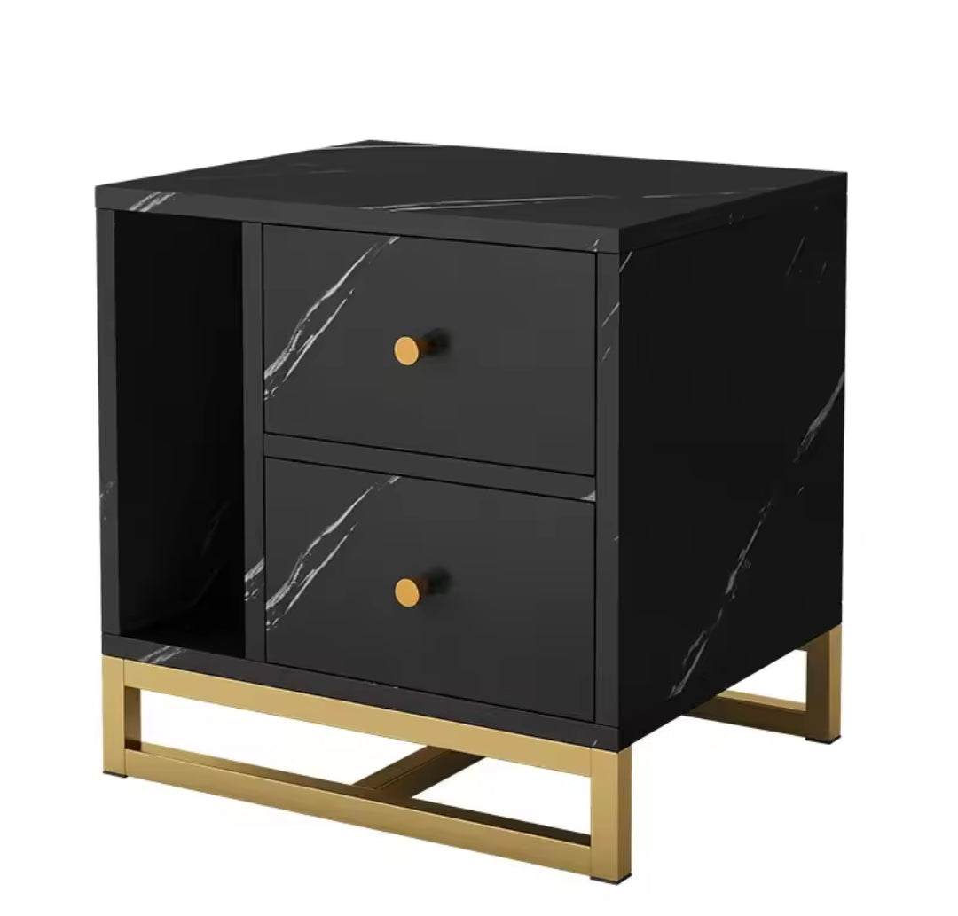 Luxury Side Table with Drawer Slate | Metal Legs