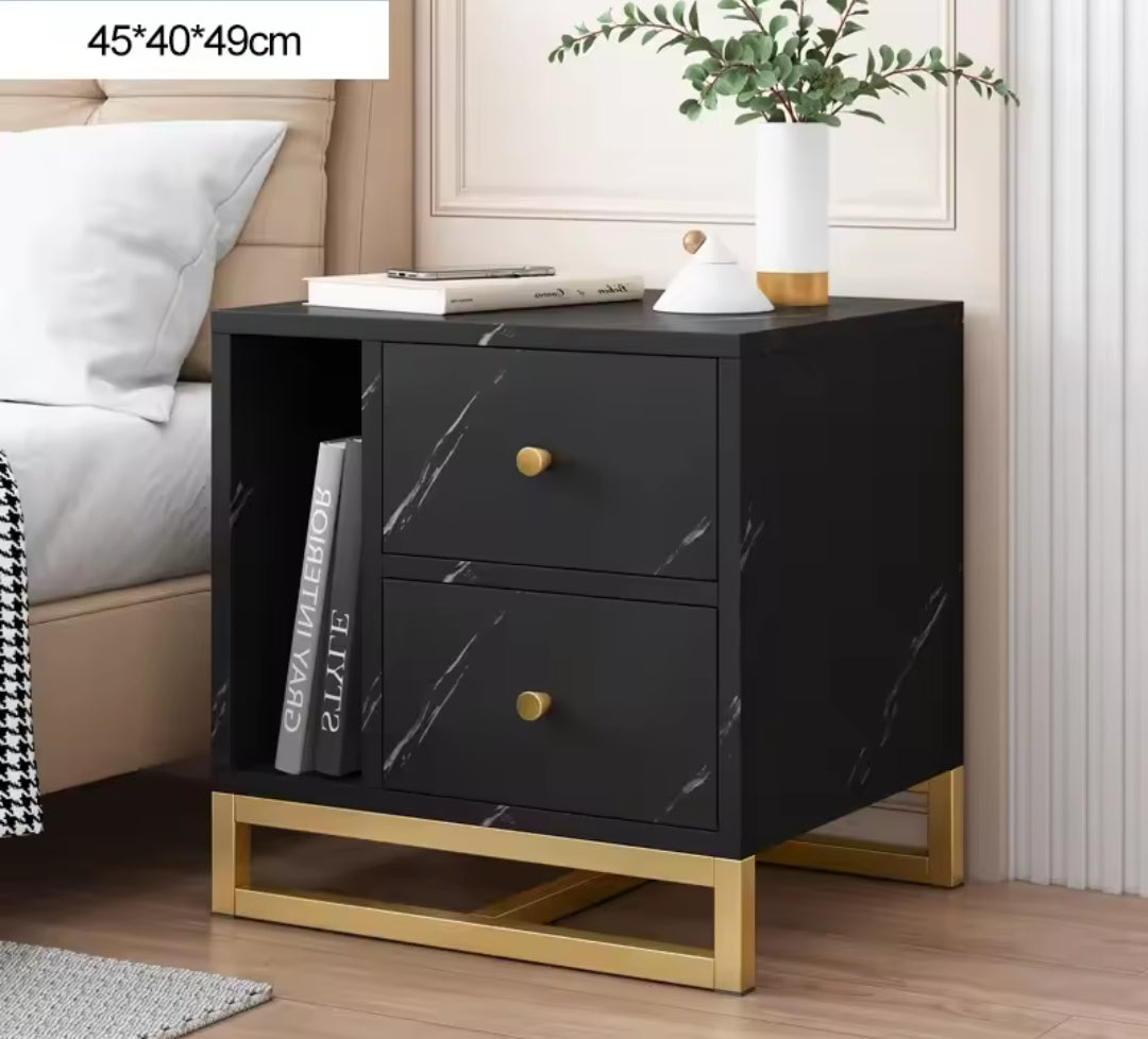 Luxury Side Table with Drawer Slate | Metal Legs