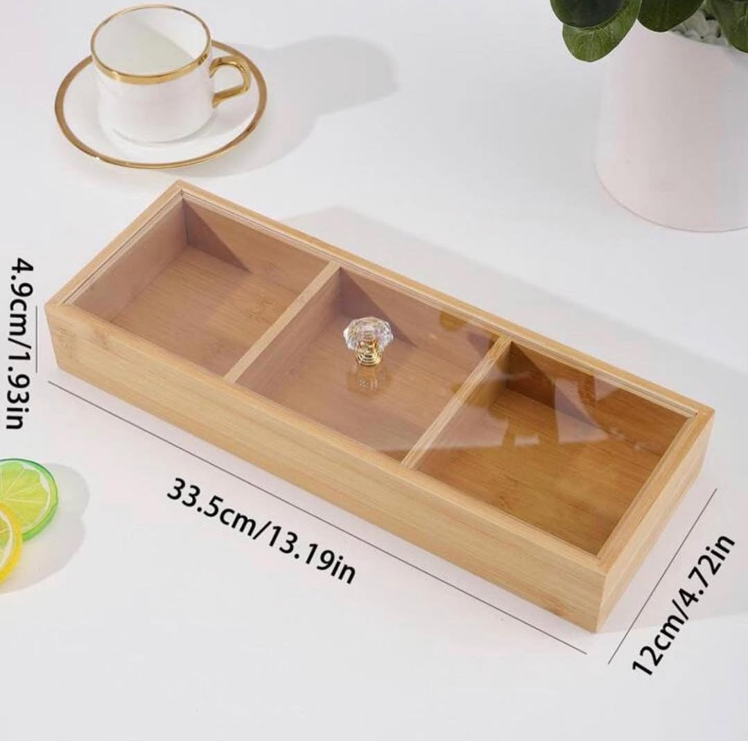 3 Slot Wooden Tea Bag & Candy Organizer Stylish Storage Solution