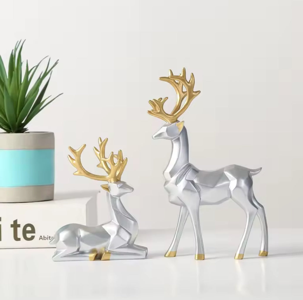 2 Pcs Golden Deer Figurines