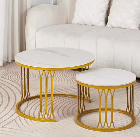 High Quality Luxury Nesting Coffee Table Set  Black Marble & Gold Finish