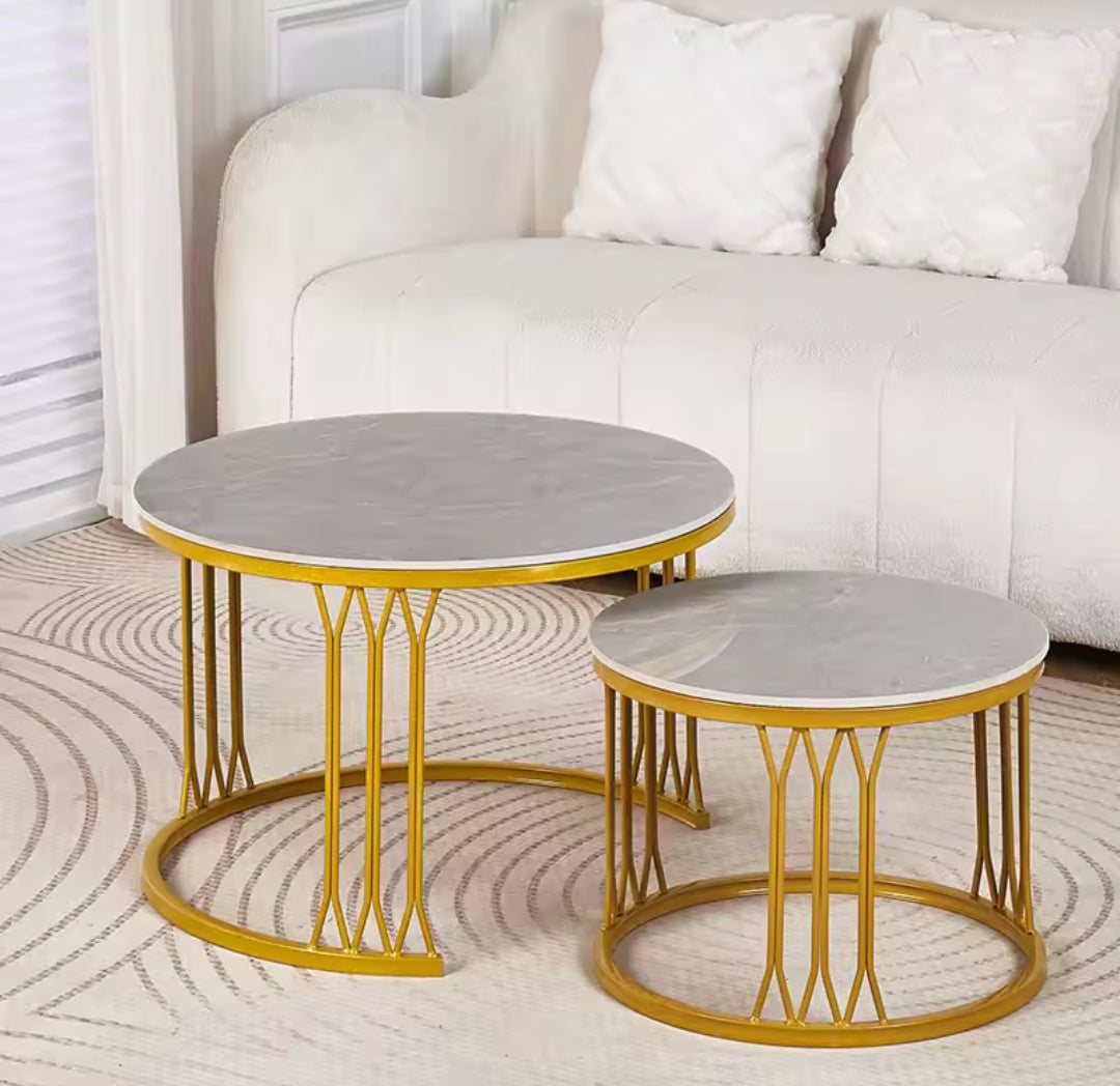 High Quality Luxury Nesting Coffee Table Set  Black Marble & Gold Finish