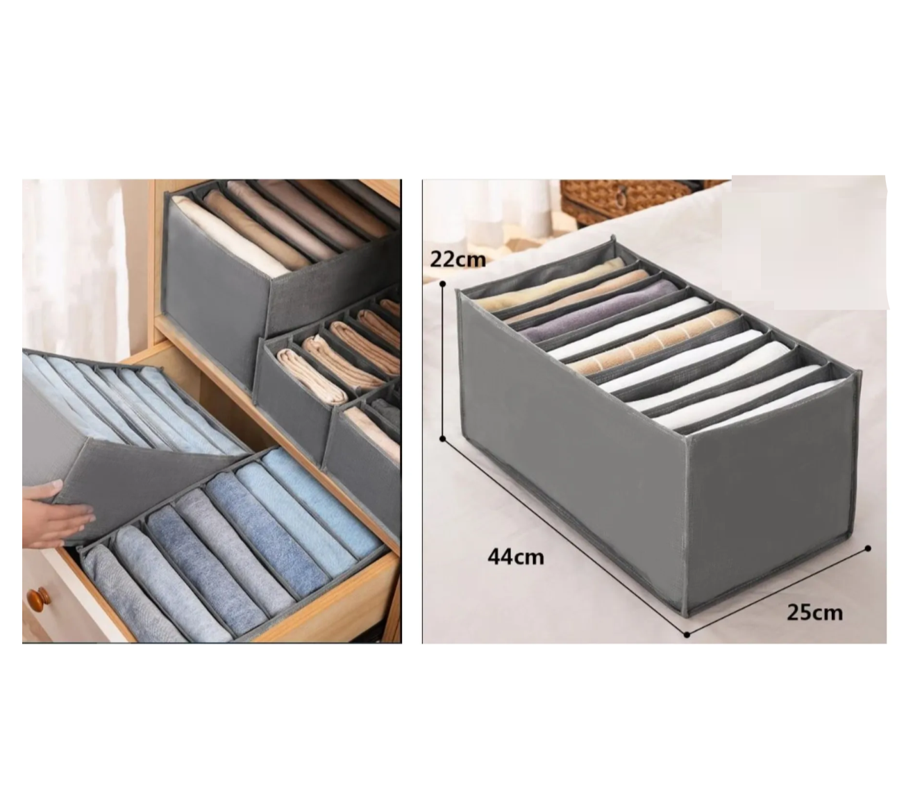 8 Grid Wardrobe Organizer | Closet Organizer | Drawer Organizer for Jeans, Pants & Shirts | Grey