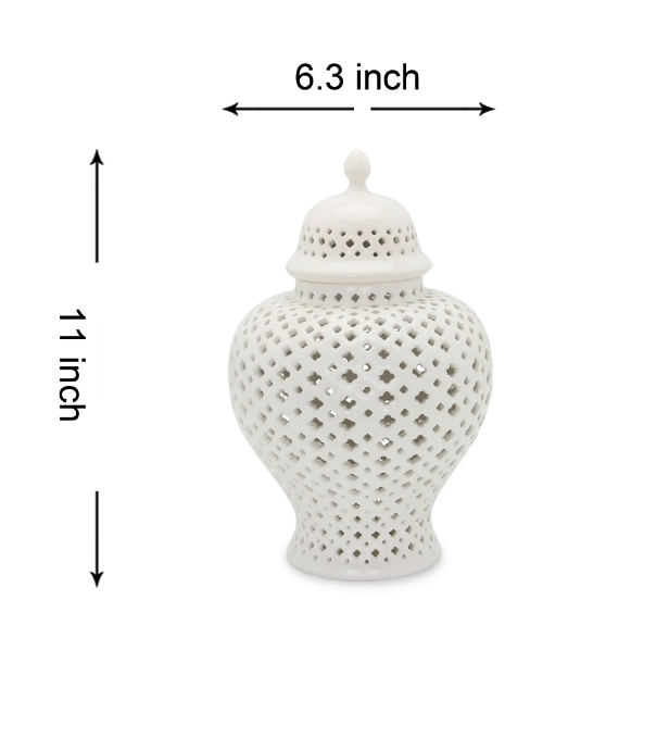 Small Indoor Outdoor Home Decorative Luxurious Ceramic Ginger Jar | White | Ideal For Home Decoration In Living Rooms, Bedrooms, Or Patios