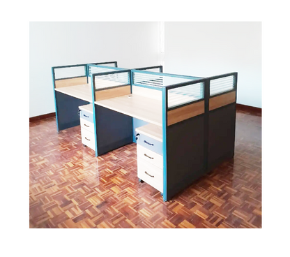 4 Way Office Workstation Desk with Drawers and Privacy Panels | Modern Office Furniture