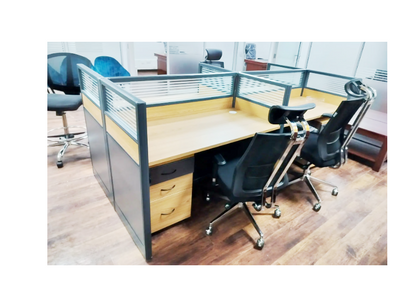 4 Way Office Workstation Desk with Drawers and Privacy Panels | Modern Office Furniture