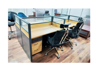 4 Way Office Workstation Desk with Drawers and Privacy Panels | Modern Office Furniture