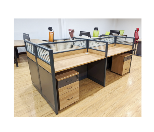 4 Way Office Workstation with Drawers | Spacious Modular Desk Design | Office Cubicle Furniture